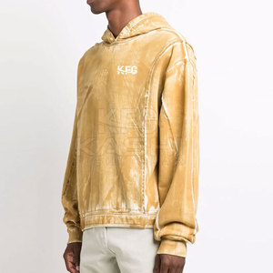 Sweat à capuche basique en molleton 100% coton, délavé à l'acide, motif unique, tissu confortable, capuche réglable, pour usage quotidien décontracté - Product Image 2