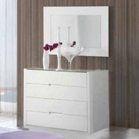 Ensembles de meubles d'hôtel modernes avec lit capitonné, table de chevet blanche, coiffeuse et miroir