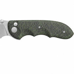 Couteaux de poche pliants à manche à motif vert et noir, avec lame satinée à pointe tombante, bouton de pouce et rainures courbes pour les doigts - Product Image 3