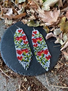 TRENDING <b>Red</b> Carnation Beaded Fringe <b>Earrings</b>: Boho Floral Seed Bead Jewelry FOR GIFT , WEDDING,ANNIVERSARY - Product Image 3