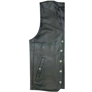 Men's Black Genuine Leather V-Neck Vest Sleeveless Biker <b>Waistcoat</b> with Button Closure and Pockets - Product Image 3