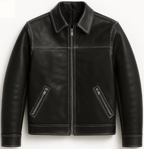 Men's Winter Plus Size Safari Leather Jacket Stand Collar Front Pockets Quilted <b>Detail</b> Heated Breathable Customizable Size Color - Product Image 1