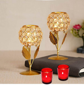Crystal Rose <b>Brass</b> <b>Candle</b> <b>Holder</b> Set of 2 Decorative <b>Candle</b> Stand with Floral Rose Design for Home Decor Dining Table Wedding - Product Image 6