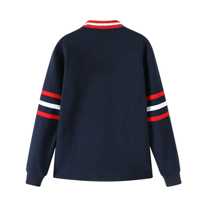 Cardigan en molleton de haute qualité pour homme, col en V, bleu marine, avec bordure rouge et blanche, manches longues, fermeture boutonnée, vêtement d'automne - Product Image 2