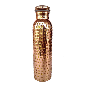 Bouteille d'eau artisanale 100% cuivre pur avec design martelé diamanté 1000ml, récipient ayurvédique en cuivre anti-fuite pour le yoga - Product Image 4