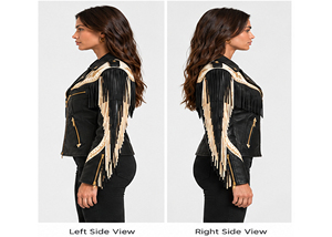 Leather Fringe Motorcycle <b>Jacket</b> for Women Black <b>Western</b> Biker with Embroidery Gold Hardware & Long Fringe Breathable Winter - Product Image 4