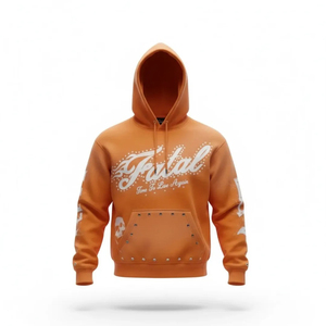 Sudadera con Capucha Naranja para Hombre, Informal, de Algodón, Felpa Francesa, con Logotipo Estampado, Bolsillo, Estilo Urbano Otoñal, Corte Regular - Product Image 1
