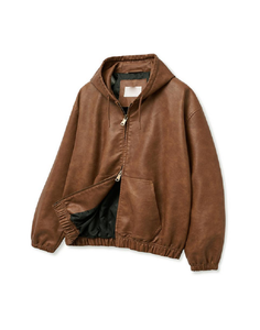 Veste bomber en cuir noir pour homme, vêtements d'extérieur chauds pour l'hiver, avec capuche en tissu amovible, poignets en tricot côtelé, plusieurs poches, OEM - Product Image 6