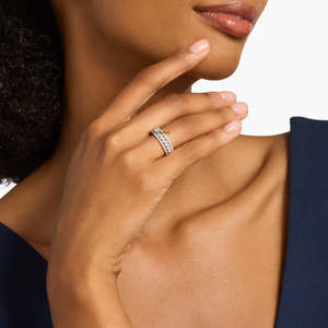 Anillo de Diamantes Cultivados en Laboratorio para Mujer, Anillo Ancho de Varias Hileras, Clásico, Regalo de Compromiso, Aniversario, Boda, Oro de 10K, 14K, 18K, Plata 925, 935 - Product Image 2