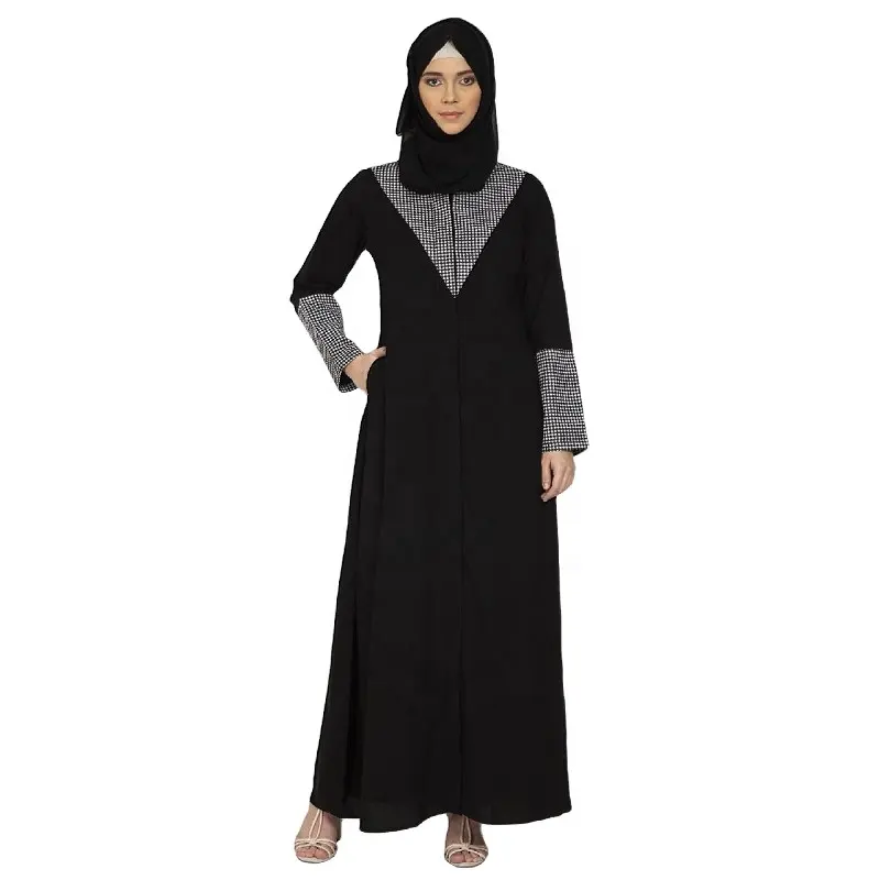 Ultime vesti islamiche in raso semplice ricamo caftano Maxi abito musulmano da donna a manica lunga abbigliamento etnico abiti caftano OEM