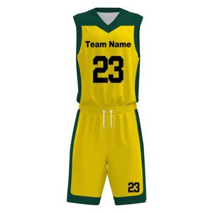 Conjunto de Uniforme de Baloncesto Personalizado Amarillo y Verde, Cuello en V, Sin Mangas, Absorbente de Humedad, con Número 23 e Impresión del Nombre del Equipo - Product Image 3