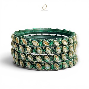 Bracelets en verre kashmiri décoratifs en pierre verte, les plus vendus, pour femmes, pour mariage et festivals, à prix de gros - Product Image 5