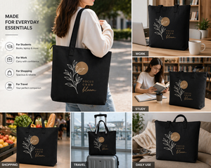 AMANI 300gsm Black <b>Canvas</b> <b>Tote</b> Bag Leaf Graphic 20x18 Inches Large Capacity Zipper Reusable Shopping Bag Heavy Duty Custom logo - Product Image 5