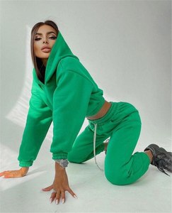 Ensemble de survêtement à capuche uni pour femme, manches longues, pantalon à cordon de serrage, coupe décontractée, vêtement d'automne, 100 % coton, design respirant - Product Image 4