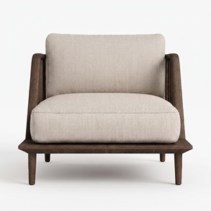 Sillón de Diseño Escandinavo de Una Plaza, Tapizado en Tela, Cojín de Espuma, Brazos Curvos, Forma Cuadrada, Estructura de Madera Maciza, para Sala de Estar - Product Image 1