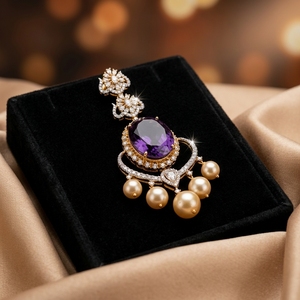 Bijoux en or 9k, 10k, 14k, 18k avec diamants de laboratoire et pierre violette, magnifiques bijoux luxueux pour filles et femmes - Product Image 2