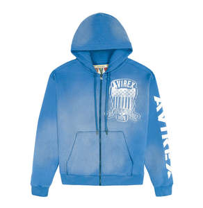 Sweat-shirt à capuche zippé bleu pour homme Avirex de haute qualité, en molleton bouclette, style streetwear, avec poches, coupe classique, idéal pour l'automne - Product Image 1