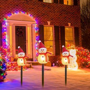 <b>Solar</b> Powered LED Lamp 3 Snowmen Outdoor Decorative Christmas Garden Stake <b>Light</b> IP55 Waterproof <b>Santa</b> Landscape Warm Lighting - Product Image 5