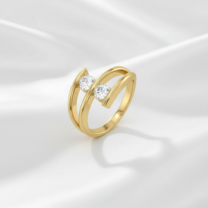 Bague de fiançailles tendance en moissanite à deux pierres rondes taille brillant, sertie par tension, style bypass, Toi et Moi, pour femme, en argent sterling 925 - Product Image 5