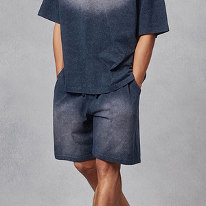 Shorts de jogging pour hommes en coton délavé à l'acide, en molleton bouclette à ourlet brut, style streetwear vintage, respirant et antibactérien, très demandés - Product Image 2