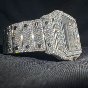 Montre en acier inoxydable VVS Moissanite Quartz pour homme, style hip-hop, luxe, verre serti de diamants, résistante à l'eau 5ATM - Product Image 1