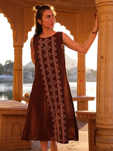 Vestido Maxi Étnico de Algodón Hecho a Mano, Kurti Largo sin Mangas con Bordado Tribal Geométrico Tradicional para Mujer, Kaftán Bohemio de Verano - Product Image 6