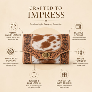 Handcrafted Tooled Leather Hair On Cowhide Clutch <b>Wallet</b> for Women Genuine Leather Western <b>Wallet</b> <b>Card</b> Holder Travel Organizer - Product Image 5