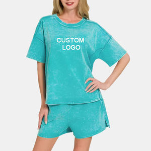 2026 Summer New Arrival 2 Piece Shorts <b>Set</b> Causal Fit Fitness Streetwear Custom own Logo Oversized Acid Wash T Shirt Short <b>Set</b> - Product Image 3