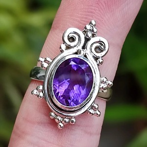 Amethyst <b>Ring</b> Handmade Sterling Silver Bezel Setting Natural Purple Oval Gemstone <b>Boho</b> Jewelry February Birthstone - Product Image 3