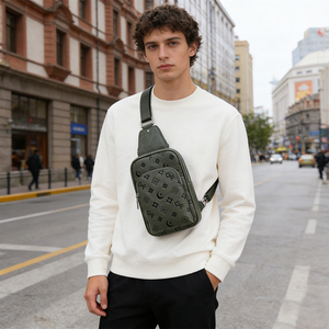 Men's Trendy Chest <b>Bag</b> Casual Crossbody Fashion Shoulder <b>Bag</b> Waterproof Durable, Zipper PU Leather <b>Summer</b> Daily Use - Product Image 1