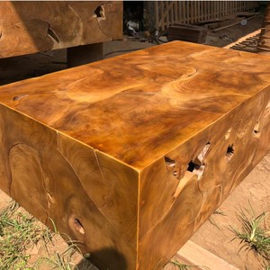 Table basse en bois de teck massif, bord naturel, table d'appoint rectangulaire en bois, meubles de salon de luxe, table pour hôtel et maison - Product Image 6