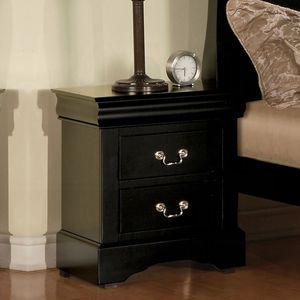Comodino in Legno Stile Luigi Filippo con Finitura Nera, Mobile Tradizionale per Camera da Letto con Due Cassetti per lo Stoccaggio - Product Image 6
