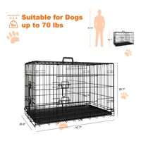 Cage pour chien de grande taille de 42 pouces avec plateau en plastique anti-fuite et cage en fil métallique pliable à double porte pour utilisation en intérieur