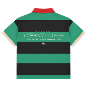 Striped Short Sleeve T-Shirt <b>Men</b> Regular Fit Contrast Trim Back Logo Street Style Woven Fabric - Product Image 1