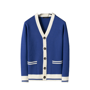 Cardigan en tricot à boutons, personnalisé, en laine/acrylique, brodé, pour l'école, les fraternités et les universités – Collection Hiver Décontractée – Vente en gros - Product Image 1