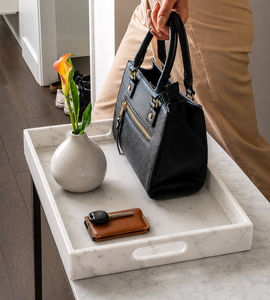 Plateau de service rectangulaire en marbre de qualité supérieure avec poignées découpées, portable, compatible lave-vaisselle, pour présentation de bijoux et de vaisselle, luxe - Product Image 3