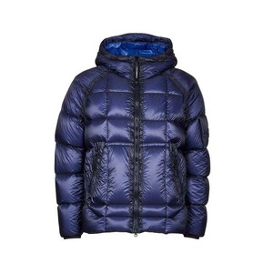 Men's Navy Blue Hooded Down Bubble <b>Jacket</b> Windproof Casual Winter Coat Regular Fit Zipper Closure Solid Color Thick Outerwear - Product Image 3