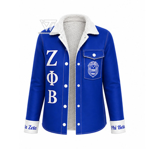 Ropa Personalizada al por Mayor de la Hermandad Zeta Phi Beta, Chaqueta de Algodón con Botones Bordados y Forro de Piel, Artículos Griegos - Product Image 1