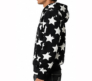 Sweat-shirt à capuche noir pour homme avec imprimé étoile blanche, coupe classique, pull en tricot décontracté, vêtement d'automne - Product Image 3