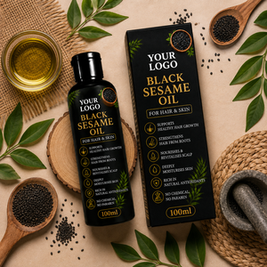 Huile de sésame noir en marque privée pour les cheveux et les massages cutanés |   Huile capillaire naturelle au sésame pour nourrir le cuir chevelu, soigner les cheveux et hydrater la peau - Product Image 1