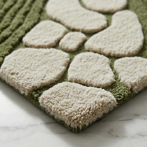 Tapis de salon moderne inspiré du jardin zen japonais, tissé à la main, doux, inspiré de la nature, vert, minimaliste, décoration intérieure - Product Image 3