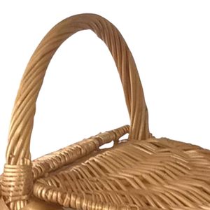 Panier de pique-nique rustique en rotin tressé à la main, écologique, avec couvercle et poignée, style vintage, panier de rangement avec doublure en tissu lavable - Product Image 6