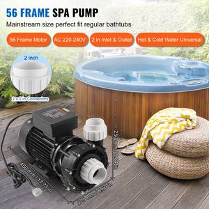 Pompa SPA 2HP a 2 velocità, telaio 56, AC220/240V, per vasca idromassaggio, alta velocità 300GPM/65.61ft, bassa velocità 100GPM/16.07ft, ingresso/uscita PVC 2 pollici - Product Image 2