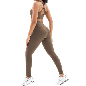 Conjunto de Yoga para Mujer, Bra Deportivo a Rayas y Leggings de Cintura Alta, Ropa Deportiva para Gimnasio, Fitness, Actividad Física, Elástica en Cuatro Direcciones, Sólida - Product Image 1