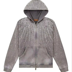 Sudaderas con Capucha de Invierno para Hombre, Estilo Brillante con Pedrería, 100% Algodón, Color Personalizado al por Mayor, Cómodas, Transpirables, Ecológicas, con Cierre - Product Image 1