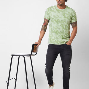 T-shirt en coton à manches courtes et col rond pour homme, avec motif, coupe ajustée, décontracté, en jersey, imprimé, respirant, design tricoté - Product Image 3