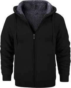 Sudadera con Capucha y Cremallera para Hombre, Último Modelo 2026, Corte Regular, Forro Polar, Color Sólido, Casual, Manga Raglán, para Otoño, Negro y Gris - Product Image 6