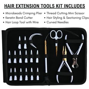 Hair Extension Tools Kit Microbeads Crimping Plier Keratin Bond <b>Cutter</b> Loop Wire Scissor Styling Sectioning Clips Needle Set - Product Image 2