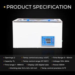Baño de Agua Termostático Digital de Laboratorio de 7L, Calentador de 600W con 2 Aberturas Seleccionables para Experimentos Químicos y Biológicos - Product Image 3