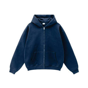 Wholesale 500gsm Fleece Double Zipper Hoodies OEM Oversize Fit <b>Hooded</b> Collar No Drawstring Custom Logo Heavyweight <b>Zip</b>-up - Product Image 2
